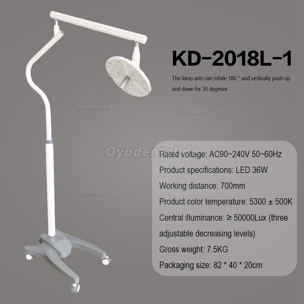 KWS KD-2018L-1 Mobiles zahnmedizinisches LED-Licht Schattenloses Untersuchungs-Chirurgielicht Touch-Schalter