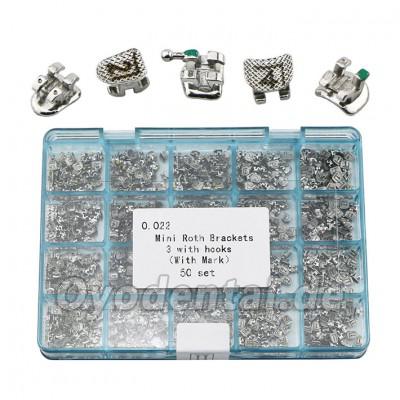 50 Sets Dental Kieferorthopädische Metall Brackets Ständer Mini Roth 022 3 Haken Lasermarkierung