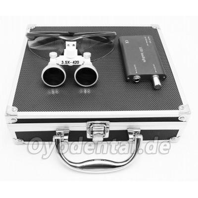 Dental Surgical 3.5X420mm Binokularlupen + LED-Scheinwerfer + Aluminiumbox Schwarz Dental Surgical 3.5X420mm Binokularlupen + LED-Scheinwerfer + Aluminiumbox Schwarz