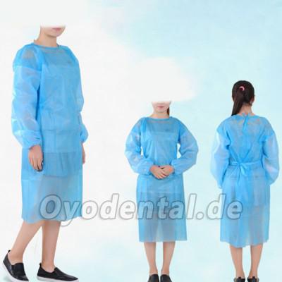 10er Pack Vliesblau Einweg-Isolationskleid Schutzisolationskleid Kleidung FluidResistant Undurchlässig