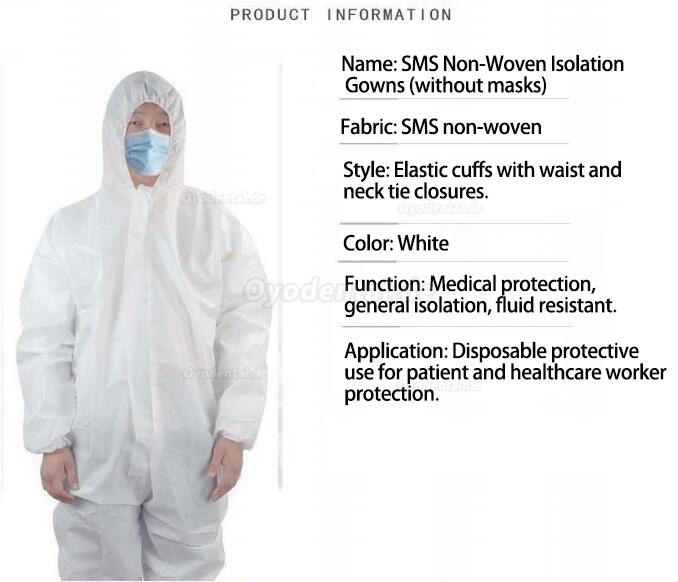 10 Stück medizinische Einweg-Isolationskleider SMS Vliesflüssigkeitsbeständig (ohne Masken)