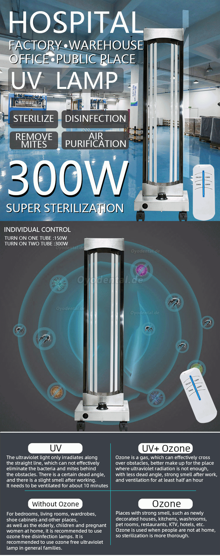 300W Professioneller UV-Ozon-Sterilisator Keimtötende Lampe UVC-Lichtwagen Edelstahl mit Radarsensoren