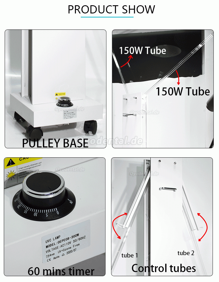 300W Hochleistungs-UVC-Desinfektionslampe UV-UV-Sterilisationswagen mit Radarsensoren 300W Hochleistungs-UVC-Desinfektionslampe UV-UV-Sterilisationswagen mit Radarsensoren