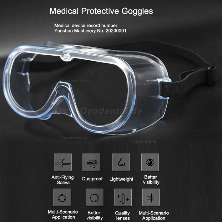 5-teilige medizinische Schutzbrille Spritzschutz mit klaren Antibeschlaggläsern blockiert fliegenden Speichel und Staub