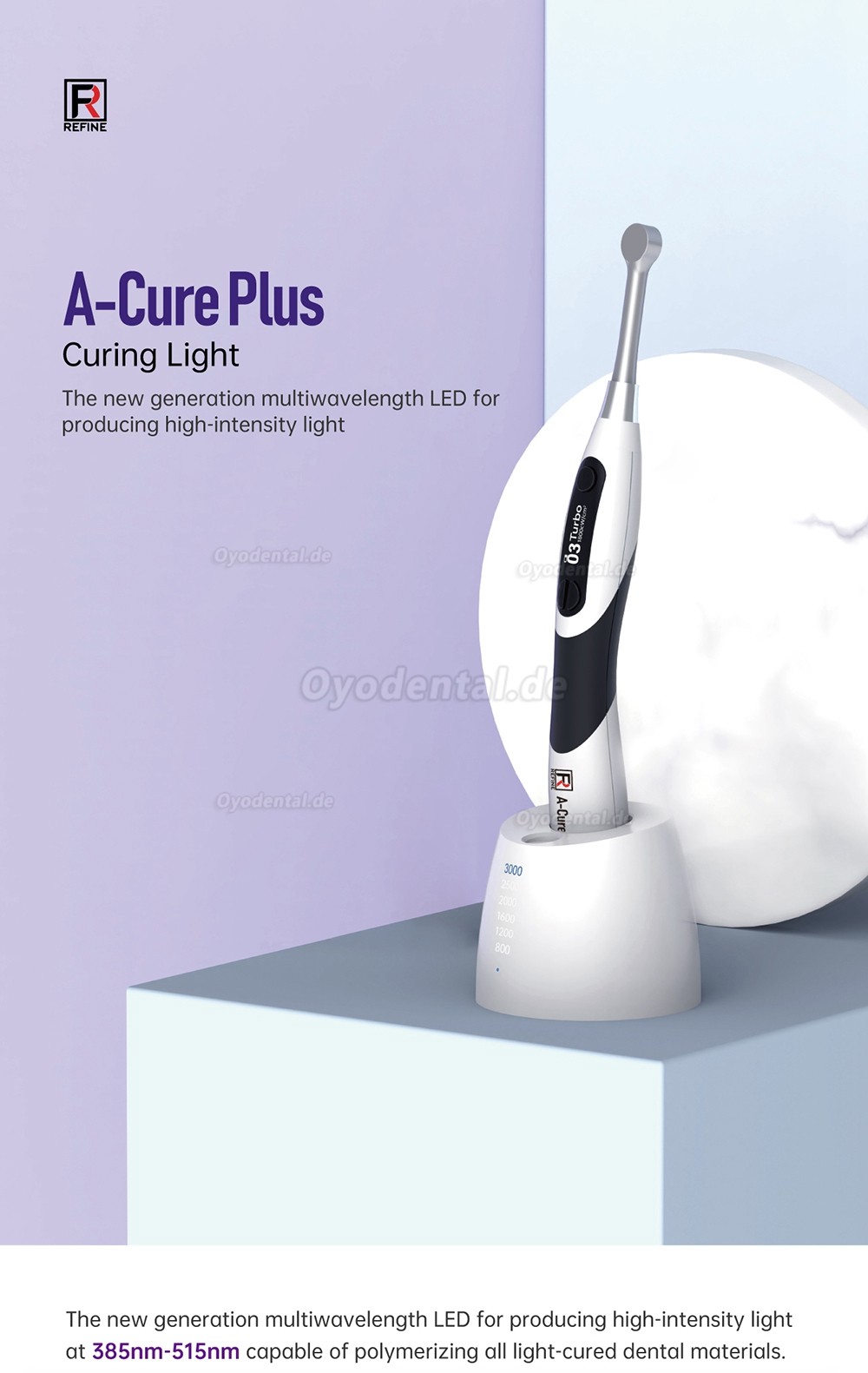 Refine A-Cure Plus LED Lichtpolymerisation Kabellos mit Lichtmessgerät & Karieserkennung
