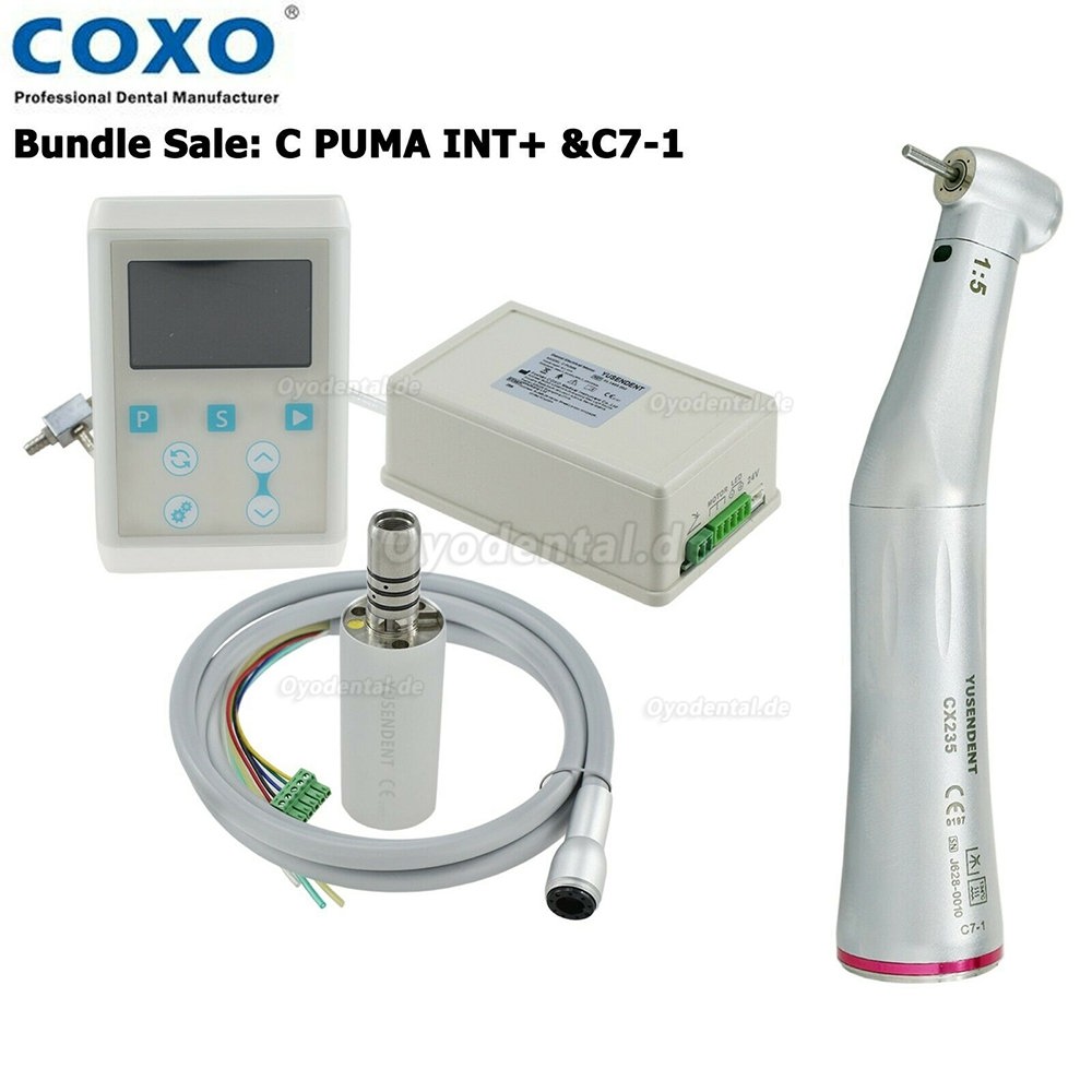 YUSENDENT COXO C PUMA INT + Dental Eingebauter Elektrischer LED-Mikromotor + 1:5 Glasfaser Rotes Winkelstück