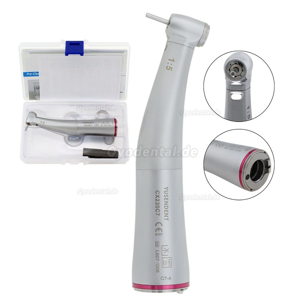 YUSENDNET COXO Dental 1:5 Mini Kopf Faseroptik Rote Winkelstück mit Licht und Spray CX235C7-4