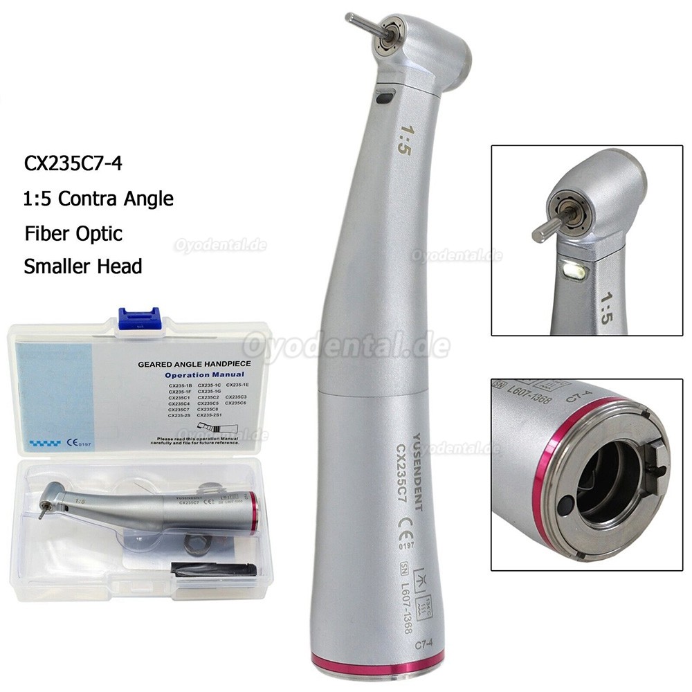 YUSENDNET COXO Dental 1:5 Mini Kopf Faseroptik Rote Winkelstück mit Licht und Spray CX235C7-4