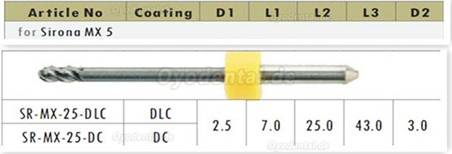 1PCS Dental Cad Cam Zirkonia Fräser Fit Sirona MX5 0,5mm/1mm/2,5mm KEINE Beschichtet