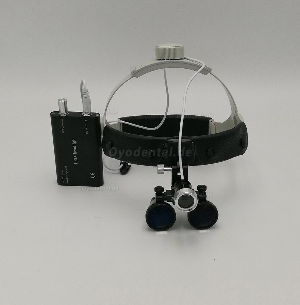 Dental Surgical Lupenbrille 2.5X420mm Leder-Stirnband-Lupe mit LED-Scheinwerfer DY-107