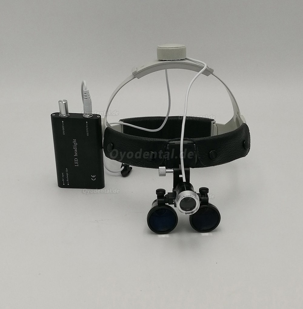 Dental Surgical Lupenbrille 2.5X420mm Leder-Stirnband-Lupe mit LED-Scheinwerfer DY-107 Dental Surgical Lupenbrille 2.5X420mm Leder-Stirnband-Lupe mit LED-Scheinwerfer DY-107