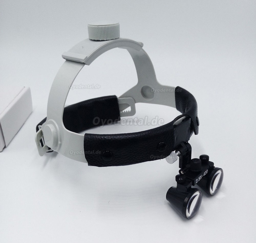 Dental Surgical Lupenbrille 2.5X420mm Leder-Stirnband-Lupe mit LED-Scheinwerfer DY-107 Dental Surgical Lupenbrille 2.5X420mm Leder-Stirnband-Lupe mit LED-Scheinwerfer DY-107