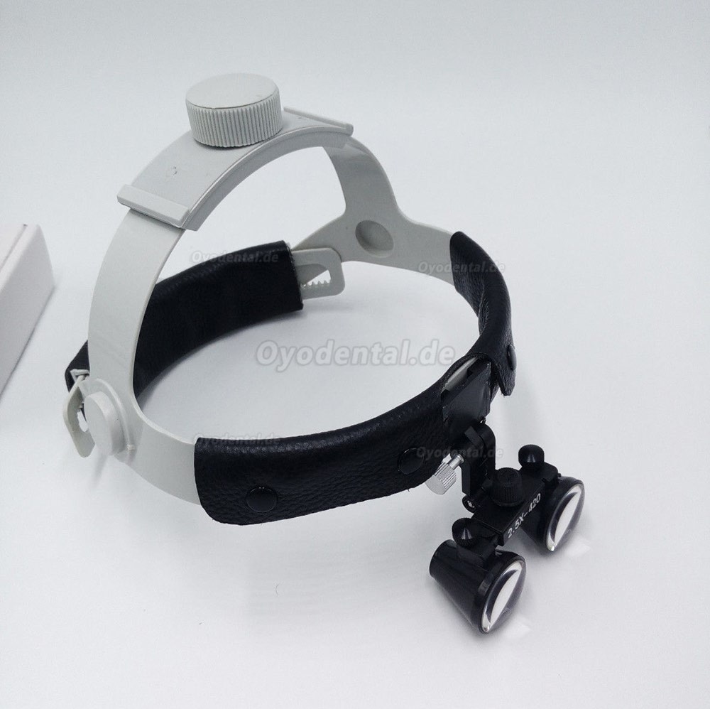Dental Surgical Lupenbrille 2.5X420mm Leder-Stirnband-Lupe mit LED-Scheinwerfer DY-107