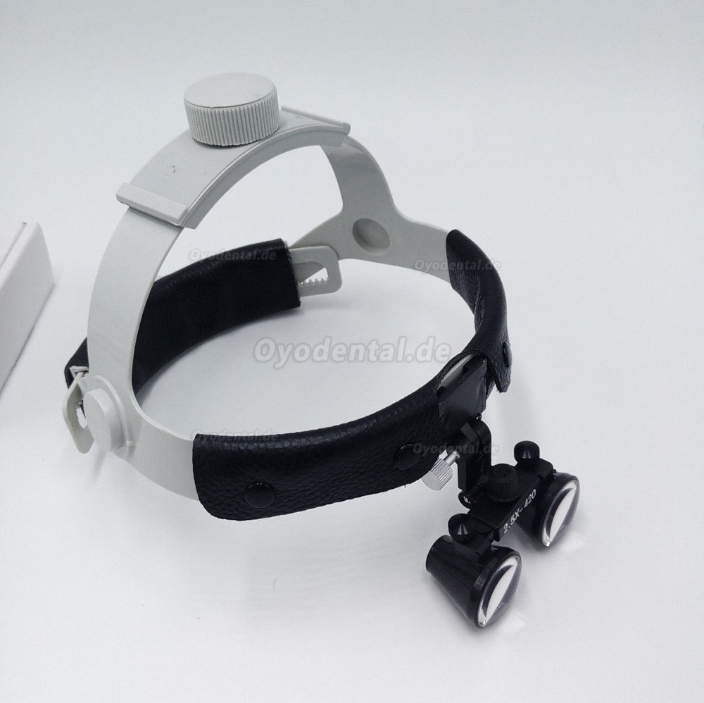 Dental Surgical Lupenbrille 2.5X420mm Leder-Stirnband-Lupe mit LED-Scheinwerfer DY-107 Dental Surgical Lupenbrille 2.5X420mm Leder-Stirnband-Lupe mit LED-Scheinwerfer DY-107