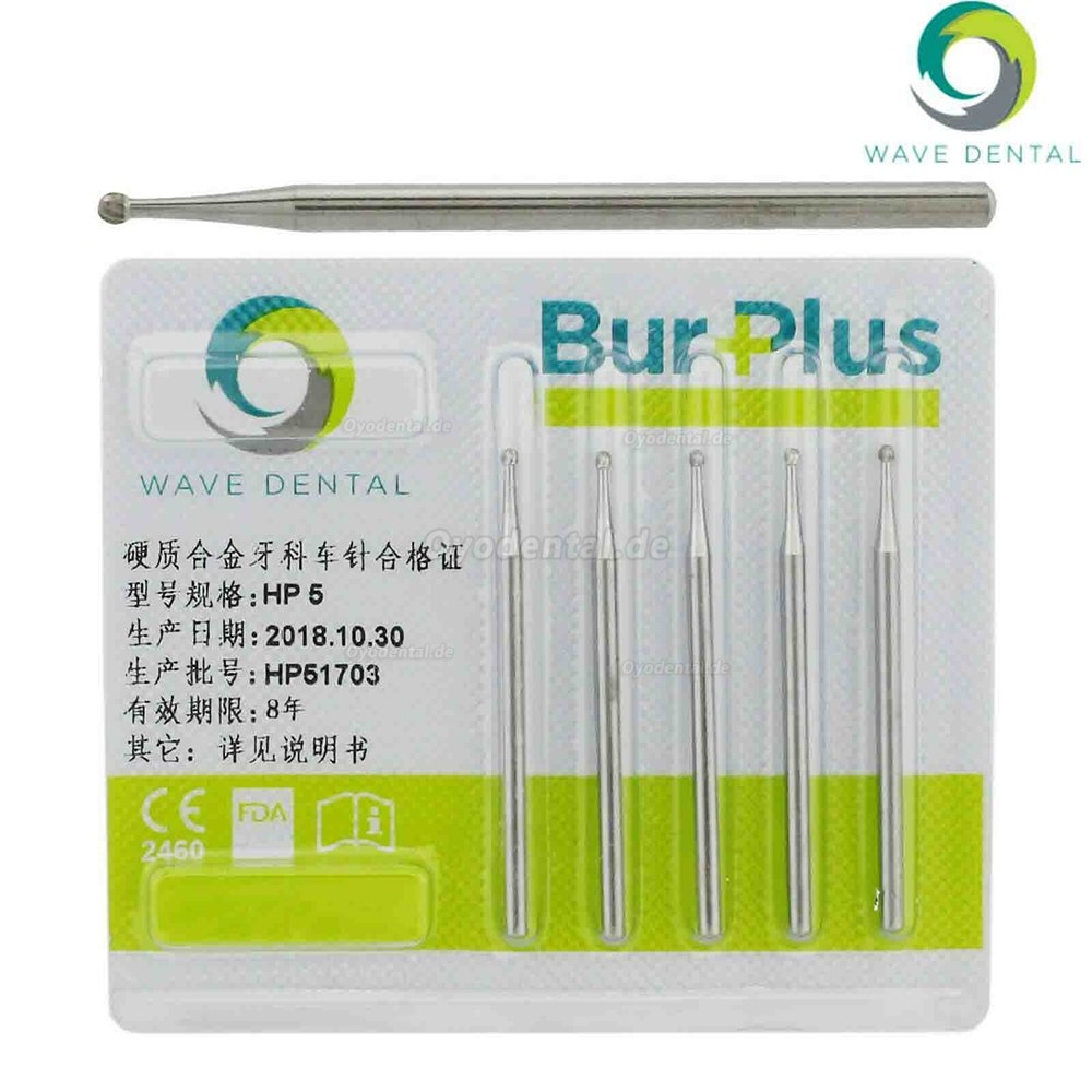 5 Packungen Wave Dental Hartmetallbohrer Runden für gerades Handstück HP1 / 4 1 2 3 5 6 8 10