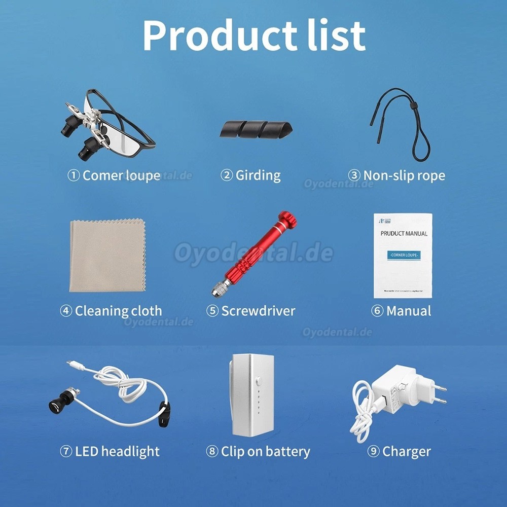 4.0X / 5.0X / 6.0X Flip-Up Ergo Lupenbrille 350&ndash;450 mm 48&deg;Dental mit 5W LED Stirnlampe