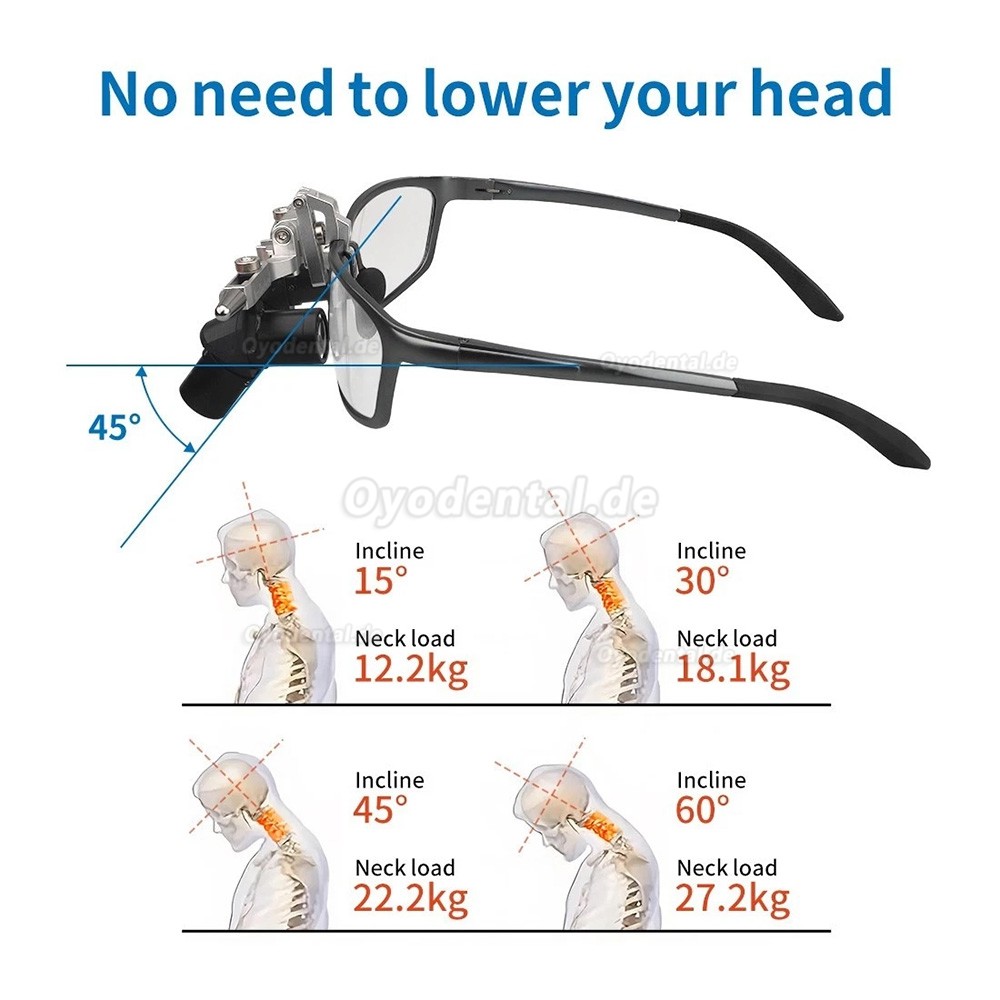 4.0X / 5.0X / 6.0X Flip-Up Ergo Lupenbrille 350&ndash;450 mm 48&deg;Dental mit 5W LED Stirnlampe