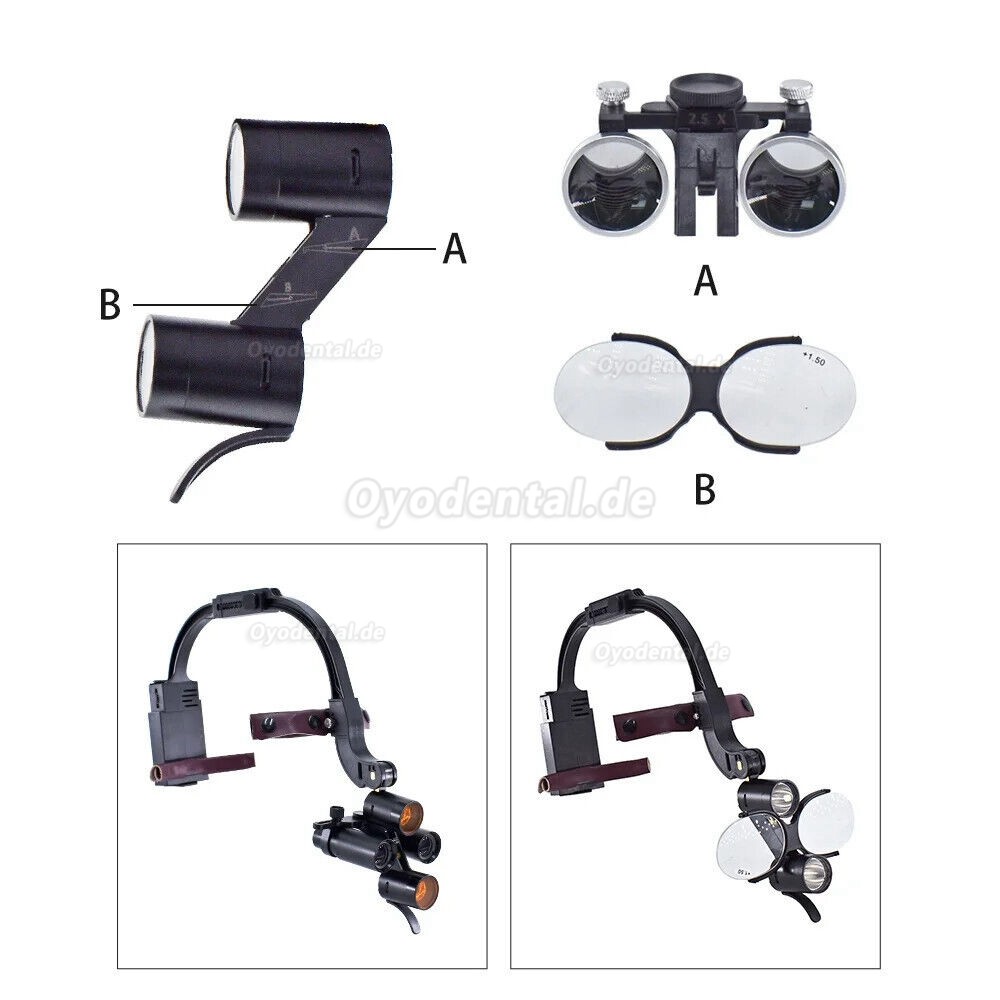 5X / 6X Stirnband Dental Medical Binokularlupe Lupen mit 5W LED-Scheinwerfer