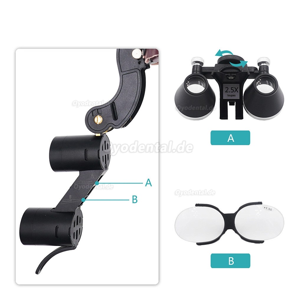 5X / 6X Stirnband Dental Medical Binokularlupe Lupen mit 5W LED-Scheinwerfer
