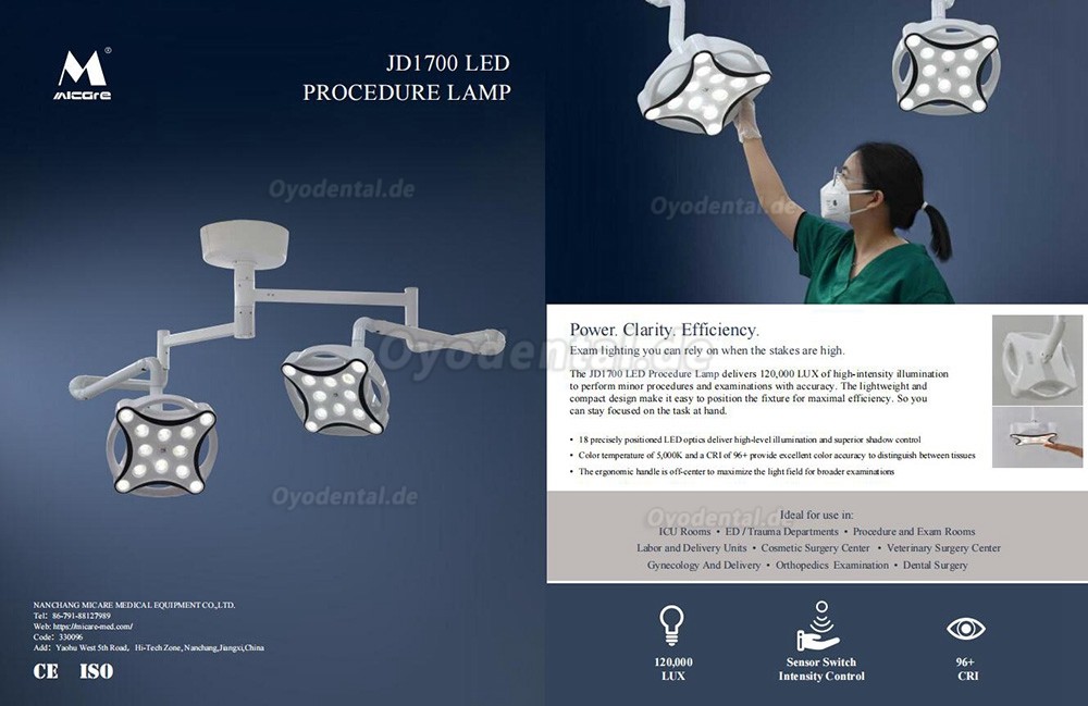 JD1700 Doppelkopf-Deckenleuchte für zahnmedizinische LED-Operationen Medizinische Tierarzt-Operationslampe