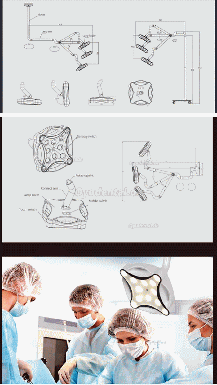 JD1700G Wandmontierte Chirurgische Lampe Dental Veterinärchirurgie Licht LED-Operationslampe