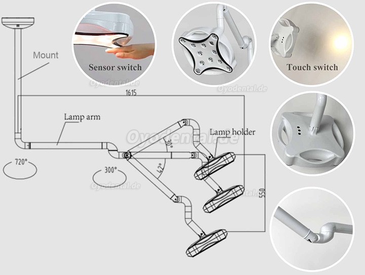 Micare JD1700 Dental Deckenmontierte OP-Leuchte LED-Operationsleuchte Schattenlos Operationslampe Untersuchungsleuchte