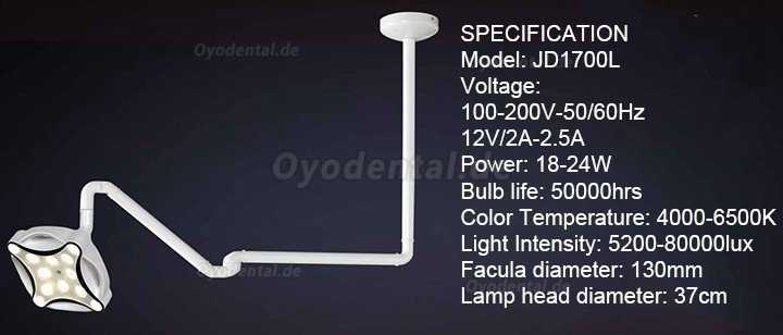 Micare JD1700 Dental Deckenmontierte OP-Leuchte LED-Operationsleuchte Schattenlos Operationslampe Untersuchungsleuchte