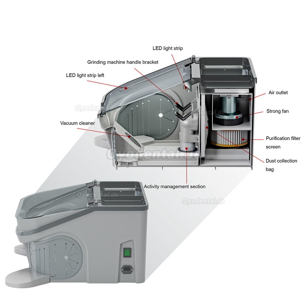 JT-69 Dental-Staubbox Sandstrahl-Staubschutz-Kollektor integrierter Staubsauger mit LED-Licht