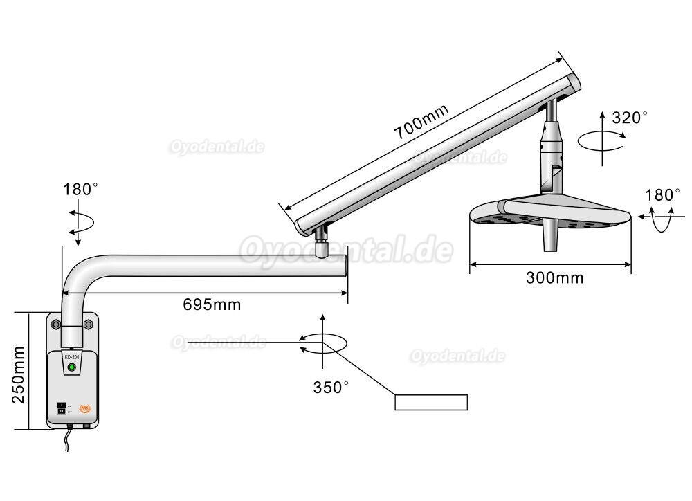 KWS KD-2018B-1 Wandmontierte zahnärztliche chirurgische LED-Untersuchungsleuchte Ohne Schatten Touch-Schalter