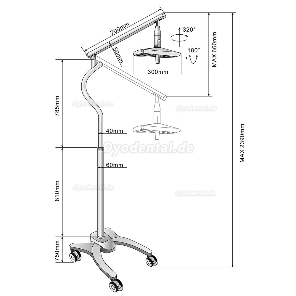 KWS KD-2018L-1 Mobiles zahnmedizinisches LED-Licht Schattenloses Untersuchungs-Chirurgielicht Touch-Schalter