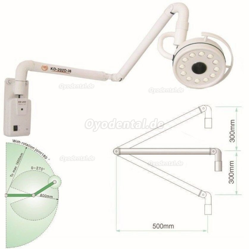 KWS® 36W Wandmontage Dental Chirurgische Beleuchtung Schattenlos KD-202D-3B