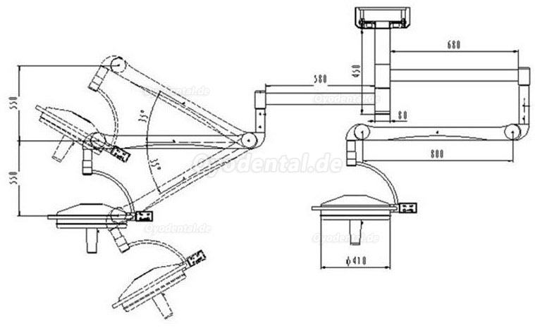 KWS KD-2072B-2 216W Two Headed Ceiling LED Surgical Exam Light Shadowless Lamp