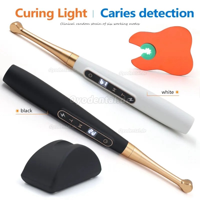 Dentale Wireless 1 Sekunde LED-Polymerisationslampe mit Karieserkennung 6 Modi 1800 MW/CM2