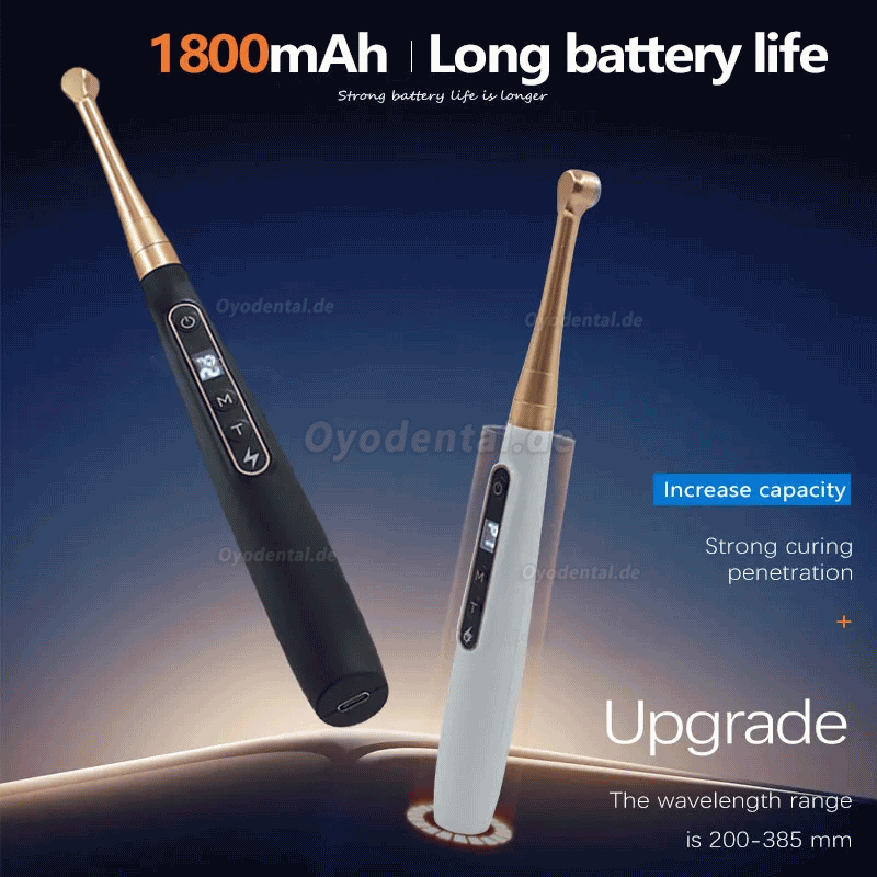 Dentale Wireless 1 Sekunde LED-Polymerisationslampe mit Karieserkennung 6 Modi 1800 MW/CM2