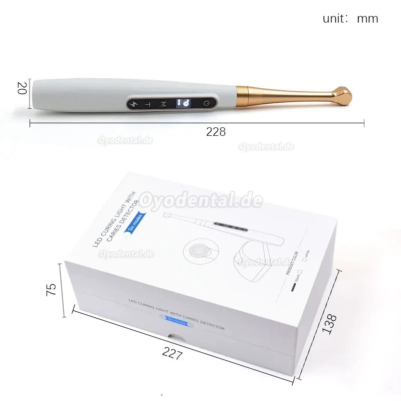 Dentale Wireless 1 Sekunde LED-Polymerisationslampe mit Karieserkennung 6 Modi 1800 MW/CM2
