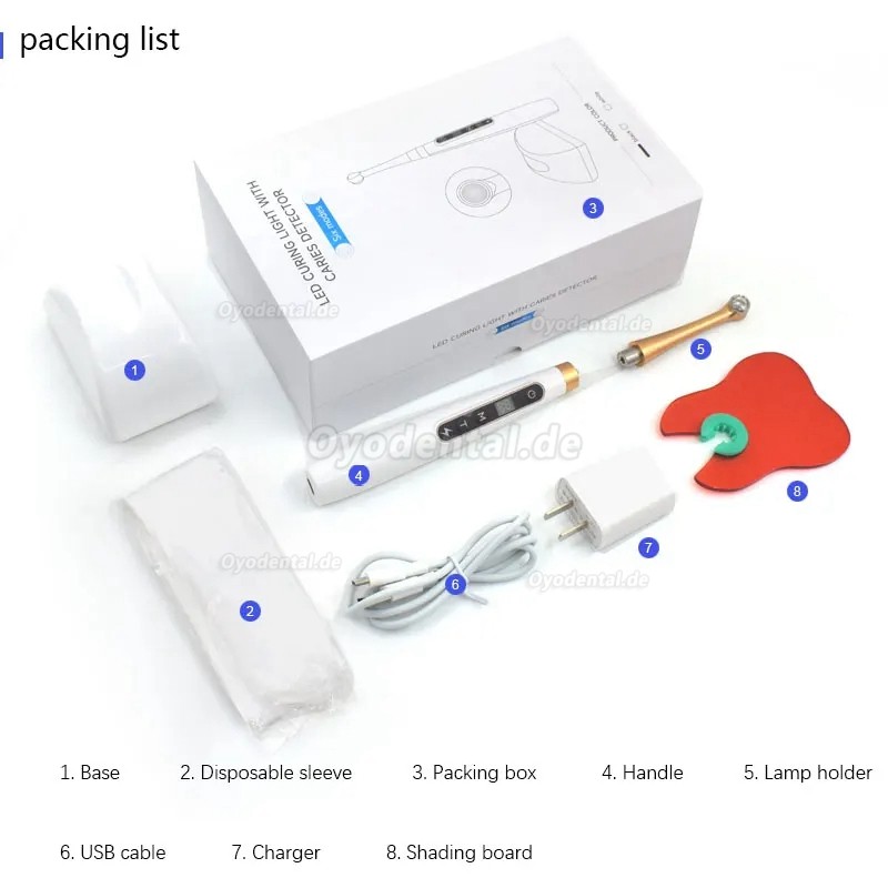 Dentale Wireless 1 Sekunde LED-Polymerisationslampe mit Karieserkennung 6 Modi 1800 MW/CM2