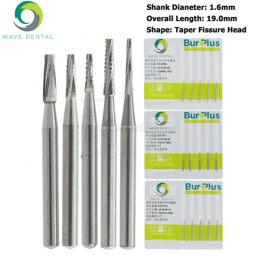 5 Packungen / 25 Stück Dental Wolframkarbid Bohrer Typ Fissur Langer Kopf FG 699 701 701L