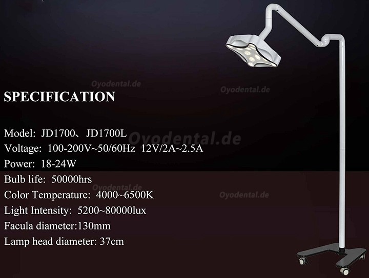 Micare JD1700L Mobiler LED-Zahnchirurgielampe Schattenloses Licht Operation Untersuchungslampe Micare JD1700L Mobiler LED-Zahnchirurgielampe Schattenloses Licht Operation Untersuchungslampe