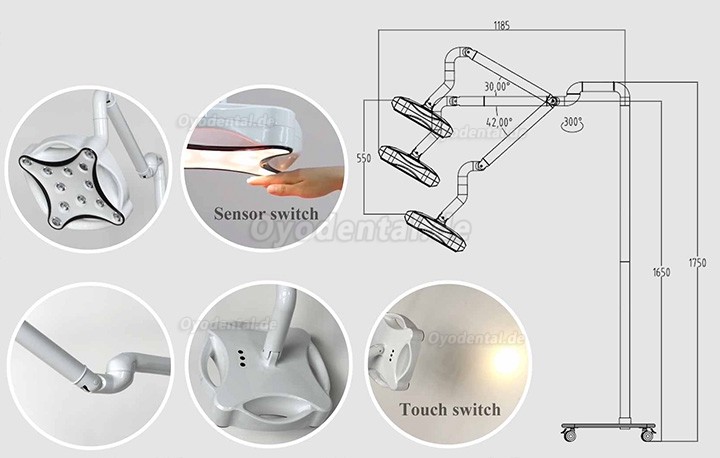 Micare JD1700L Mobiler LED-Zahnchirurgielampe Schattenloses Licht Operation Untersuchungslampe