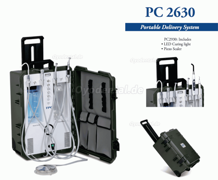 TPC PC2630 Mobile Dentaleinheit mit Luftkompressor + 3-Wege-Spritze