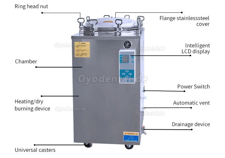 35L-150L Automatischer Großer Vertikaler Hochdruck Dampfautoklav-Sterilisator 105℃-134℃