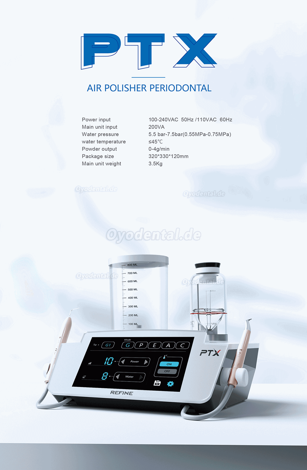 Refine PT X 2 in 1 Ultraschall Zahnsteinentferner mit Pulverstrahlgerät Dental