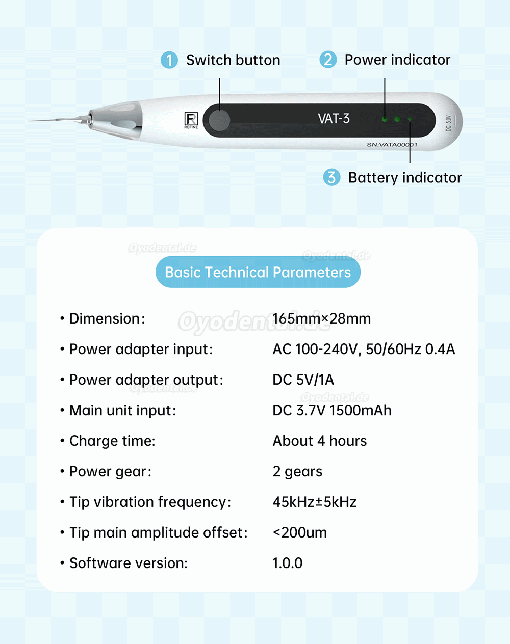 REFINE VAT-3 Zahnärztlicher Endo-Ultraschall-Aktivator Endoactivator Irrigator Kabellos