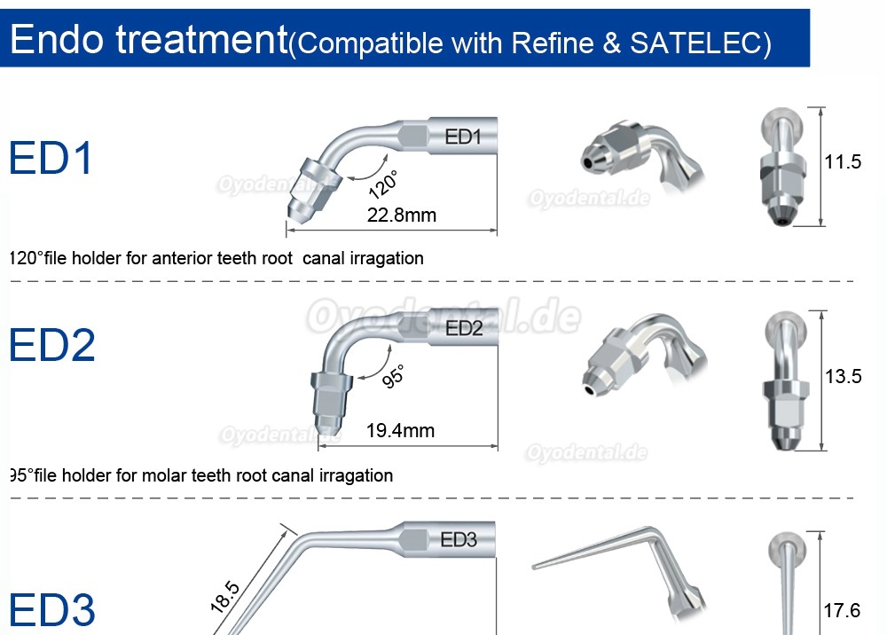 Refine Ultrasonic Scaler Tips ED1 ED2 ED3 ED4 ED5 ED6 ED7 ED8 ED9 ED10 ED11 ED14 ED15 Kompatibel mit SATELEC NSK DTE