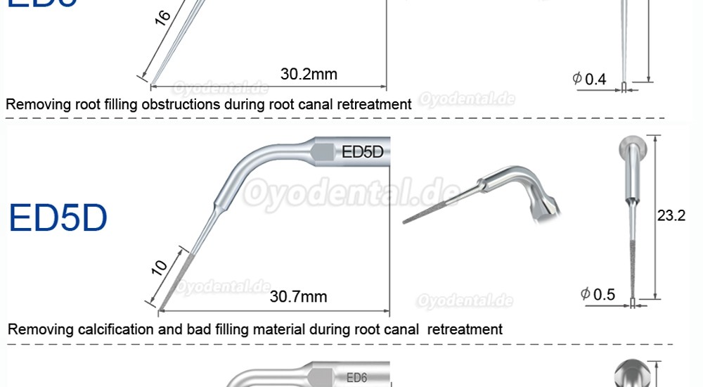 Refine Ultrasonic Scaler Tips ED1 ED2 ED3 ED4 ED5 ED6 ED7 ED8 ED9 ED10 ED11 ED14 ED15 Kompatibel mit SATELEC NSK DTE