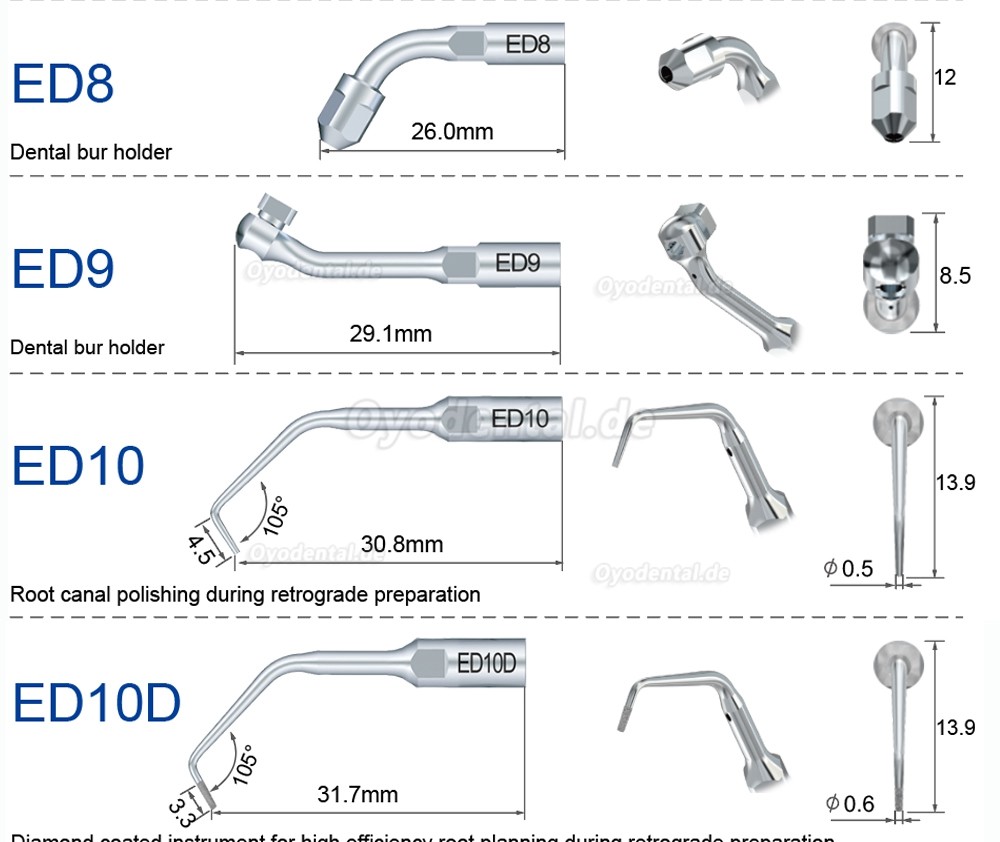 Refine Ultrasonic Scaler Tips ED1 ED2 ED3 ED4 ED5 ED6 ED7 ED8 ED9 ED10 ED11 ED14 ED15 Kompatibel mit SATELEC NSK DTE