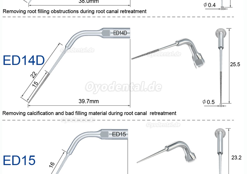 Refine Ultrasonic Scaler Tips ED1 ED2 ED3 ED4 ED5 ED6 ED7 ED8 ED9 ED10 ED11 ED14 ED15 Kompatibel mit SATELEC NSK DTE