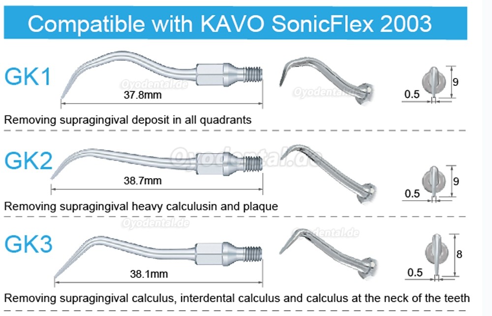 5 Stück Ultraschallspitzen GK1 GK2 GK3 GK4 GK5 GK6 GK7 GK12 GK14 GK16 Kompatibel mit KAVO SONICflex Ultraschall Handstüc