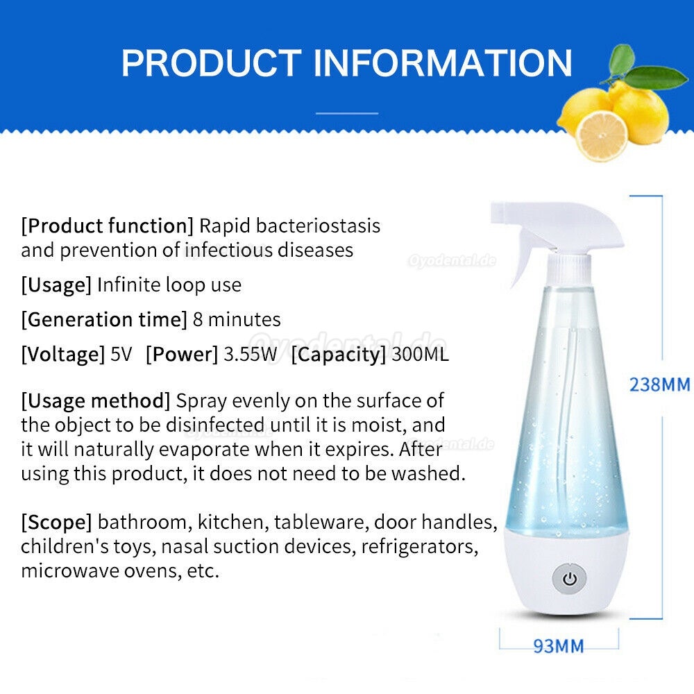 Disinfection Spray Bottle Sterilizing Hypochlorous Acid Water Generator Air Purifiers Germ Anti Virus