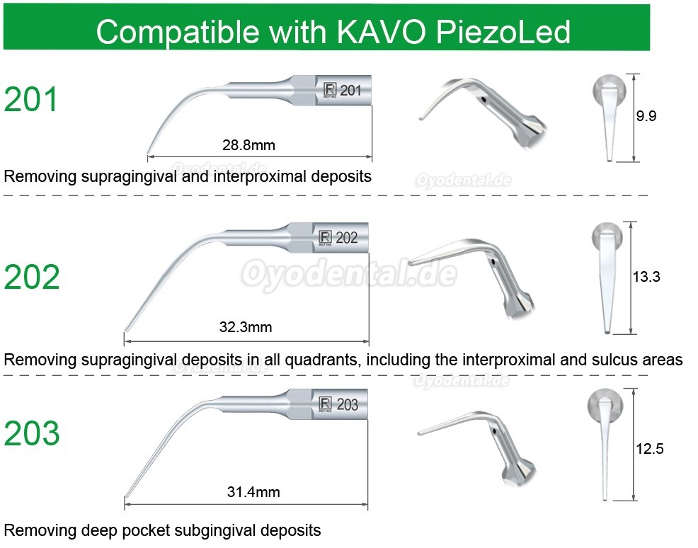 5 Stück Ultraschall Spitzen 201 202 203 Kompatibel mit KAVO PiezoLed Ultraschall Handstück